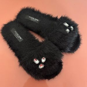 Michael Kors fuzzy slides with jewels